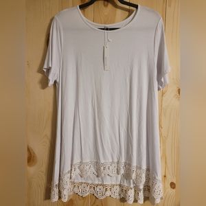 QIXING Short Sleeve Top Plus Size XXL Color White lace bottom